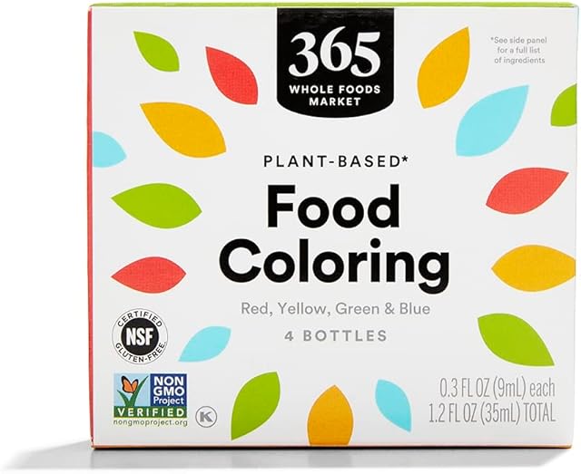365 by Whole Foods Market, Plant-Based Food Coloring (Red, Yellow, Green & Blue Bottles), GLuten-Free, 0.3 Fl Oz Each, 1.2 Fl Oz Total