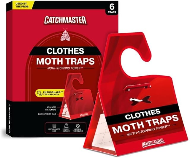 Catchmaster Clothes Moth Traps with Premium PheroGuard Technology – XL, Extra-Strength Glue – Odorless, Kids and Pet Safe – Traps & Eliminates Moths – Protects Clothes, Closets and Wardrobes – 6-Pack