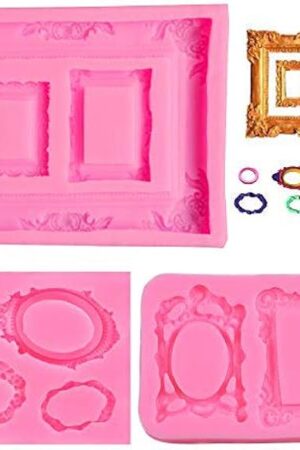 3 Pieces Pink Picture Frames Silicone Mold for Cake Decorating Sugar Gum Paste Chocolate Cookies Resin Polymer Clay