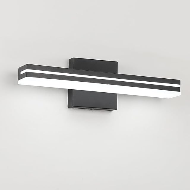 SineRise 16-Inch LED Modern Bathroom Vanity Light Bar, Matte Black Modern Acrylic Bathroom Wall Lighting Fixtures Over Mirror (Cool White 6000K)