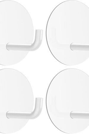 VIS'V Adhesive Hooks, Small Metal Shower Wall Stick on Hooks, Waterproof, 2 Extra Adhesive Strips, Round, White, 4 Pcs