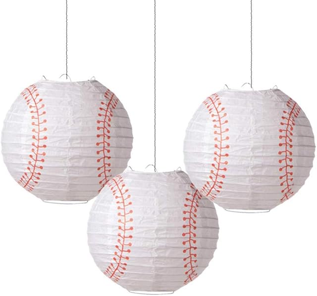 Easy Joy 8'' Baseball Paper Lanterns Sports Team Party Baseball Hanging Lantern Softball Party Decorations 3 Pieces