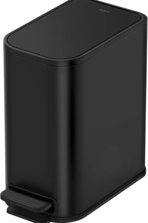 Cesun Small Bathroom Trash Can with Lid Soft Close, Step Pedal, 5 Liter / 1.3 Gallon Stainless Steel Garbage Can with Removable Inner Bucket, Waste Basket for Bathroom, Bedroom (Matte Black)
