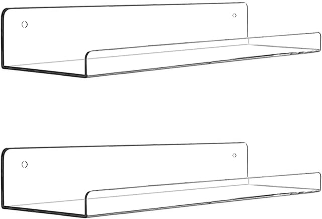 Clear Acrylic Floating Wall Ledge Shelf 15" 2pack