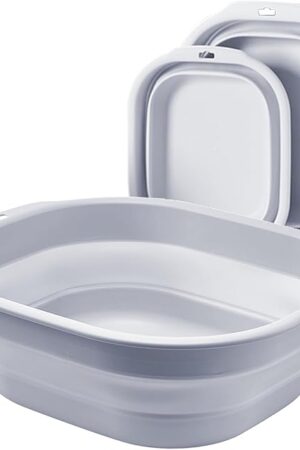 2 Pack Collapsible Wash Basin Set, Foldable Dish Tub, Small Medium Portable Sink for Kitchen, Camping, RV, Baby Bottles, Laundry, Plastic Washbasin -Gray