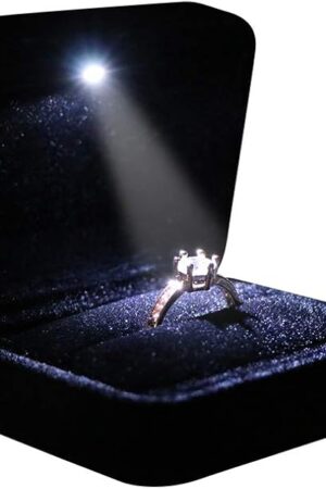 Velvet Metal Glossy with LED Jewelry Gift Box for Proposal, Engagement, Wedding - Easy to fit into Your Pocket or Handbag