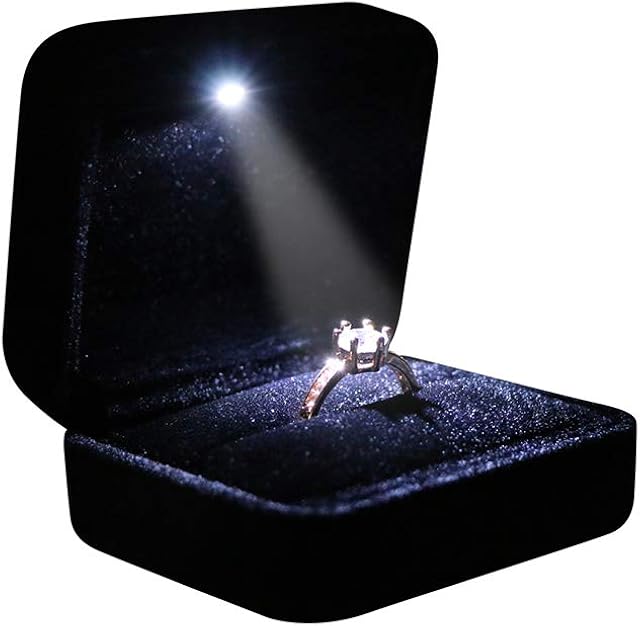 Velvet Metal Glossy with LED Jewelry Gift Box for Proposal, Engagement, Wedding - Easy to fit into Your Pocket or Handbag