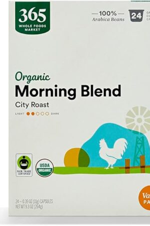 365 by Whole Foods Market, Organic Morning Blend Coffee Pods, Medium-Light City Roast, 24 Count Value Pack