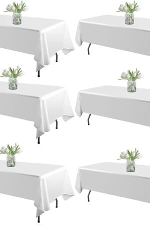 WIGENIUS 6 Pack White Table Cloth Rectangle Tablecloths 60X102 Inch,Polyester Table Cloth for 6 Foot Rectangle Tables,Wrinkle Resistant Washable Fabric Table Covers for Party,Wedding Banquet