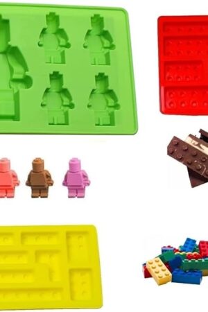 Building Brick Candy Mold Silicone Chocolate Robot Mold Set of 3 Ice Trays Ideal Making Melted Chocolate Fondant Cake Jelly Ice Cube for Kids Party