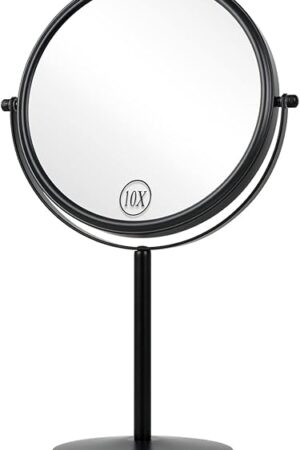 ALHAKIN 10x Magnifying Makeup Mirror, 8 Inch Tabletop Mirror Double Sided with Magnification, Swivel Make Up Mirror for Bathroom, Black