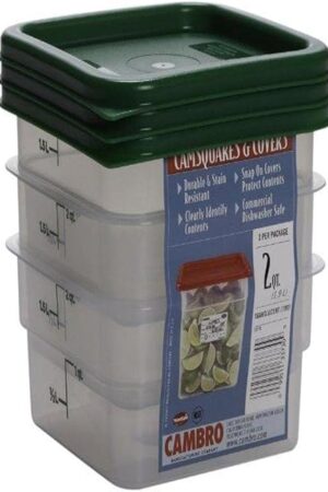 Cambro Set of 3 Square Food Storage Containers with Lids, 2 Quart