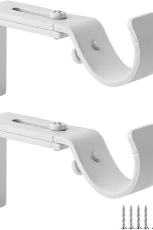AddGrace Adjustable Curtain Rod Bracket Fits up to 1 inch Curtain Rod Sturdy Premium Brackets for Wall Set of 2 White