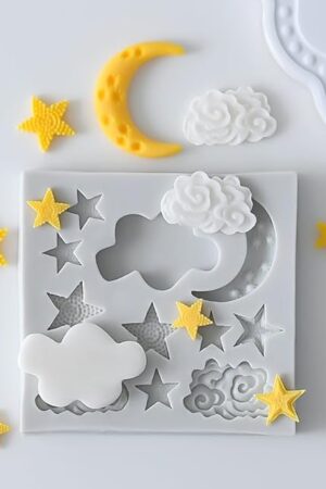 1Pc Star Moon Clouds Shaped Silicone Fondant Molds, Candy Chocolate Molds for DIY Cake Fondant Cookie Cloud Fondant Mold Moon For Candy Baking Sugar Cakes Decorating Candy Making Supplies