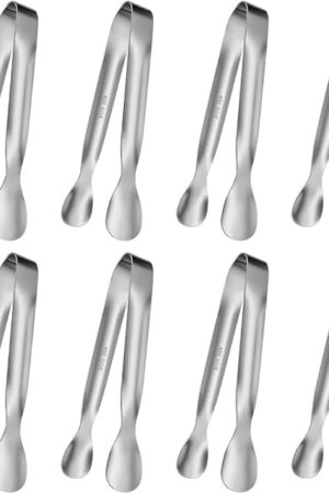 8 PCS Tiny Serving Tongs, Small 304 Stainless Steel Serving Utensils for Parties Catering, Appetizers, Tea Party, Coffee Bar, Mini Tongs for Ice, Sugar Cube, Desserts (4.3"-Silver)