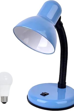 Desk Lamp with LED Bulb, (Blue) Flexible Gooseneck with Table lamp 6000K Metal Desk Lamp with Flexible Hose Neck for Office Living Room Bedroom Bedside Table, College Dorm