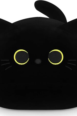 Auspicious Beginning Giant Black Cat Plush Toy - 19'' Stuffed Animal, Kawaii Plushie Cat Pillow, Halloween Decor Plush Gift for Kids