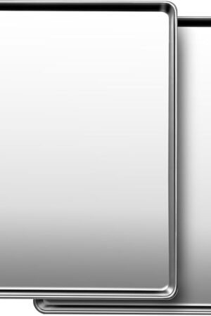 Commercial Quality Baking Sheet Pan Set, Natural Stainless Steel Cookie Sheet, Warp Resistant Nonstick Baker's Half Sheet Pan, Large Thick Cookie Tray Pans for Baking, Roasting(2 Pack, 18X13Inch)