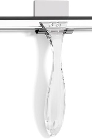 AmazerBath Shower Squeegee for Glass Doors, All-Purpose Squeegee with Suction Hook & Adhesive Hook, Clear Squeegee for Shower Glass, Windows, Mirrors, Tiles and Car Windows - 10 Inches, Clear