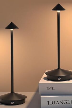 Cordless Table Lamp Set of 2, 5000mAh Rechargeable Battery Powered LED Desk Lamp, Portable Touch Dimming Outdoor Table Lamps, 3 Color Light for Restaurant, Patio, Bedroom, Night Lamp (Black)
