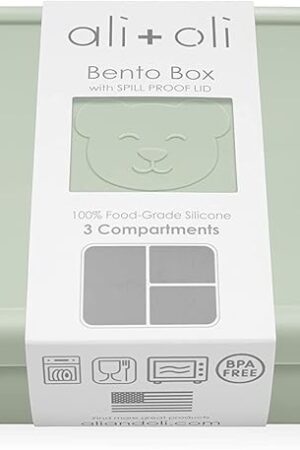 Ali+Oli Silicone Bento Box (Pine) Lunch Box for Kids, Toddlers, Preschoolers & Adults | BPA-Free and Spill-Proof | Ideal for School, and On-the-Go Meals| Perfect for Lunch, Snacks, and Meals