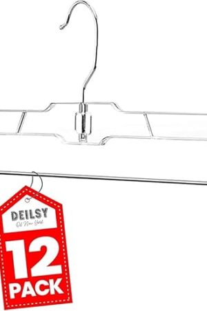 DEILSY™ Skirt Hanger Pants Hangers with Clips Hangers Shorts Hanger Clear Plastic Clothes Hangers with 2-Adjustable Clip Non-Slip Clothes Hangers Perfect for Pant, Pack of 12