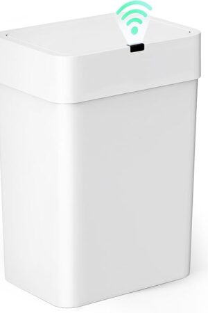 Cesun Bathroom Trash Can with Lid, 4 Gallon Motion Sensor Garbage Can Automatic Touchless Trash Cans, Slim Plastic Smart Waste Basket for Bedroom, Office, Living Room, White