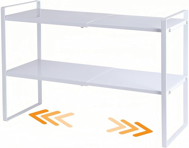 2-Tier Expandable Organizer Shelf for Kitchen Cabinet, Countertop, Pantry & Under-Sink Storage(White)