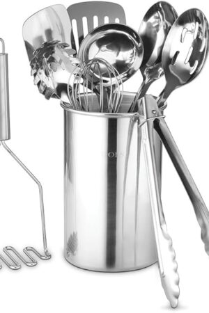 Avador® Premium Set of 10 Stainless Steel Kitchen Tool Set with Holder Easy To Clean, Space Saving, Great for Cooking, Baking, Prepping