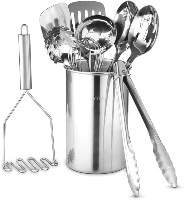 Avador® Premium Set of 10 Stainless Steel Kitchen Tool Set with Holder Easy To Clean, Space Saving, Great for Cooking, Baking, Prepping