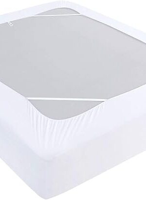 Box Spring Cover King Size, Elastic Fabric Wrap Around 4 Sides Bed Skirt, Sleek Alternative for Bed Skirts for Hotel/Home, Fits Box Springs up to 13?, White