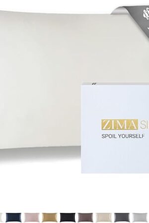 ZIMASILK 100% Pure 22 Momme Mulberry Silk Pillowcase for Hair and Skin - Upgraded Real Grade 6A Silk - Durable, Soft & Anti-Aging (Standard 20''x26''Ivory)