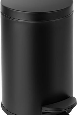 Cesun 1.2 Gallons Small Black Trash Can, Bathroom Garbage Can with Lid and Foot Pedal, Mini Round Wastebasket for Bathroom, Bedroom, Office, 4.5 Liters / 1.2 Gallons, Matte Black
