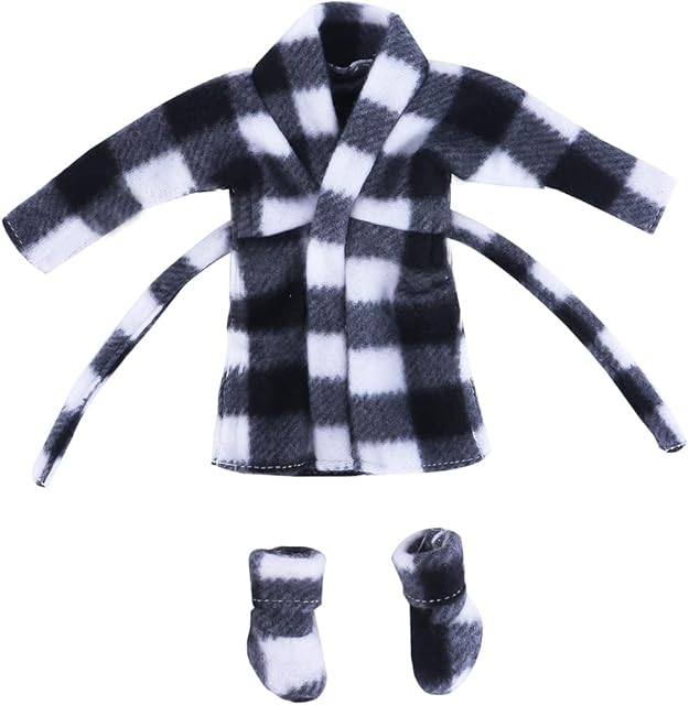 The E-TING Santa Clothing Bathrobe Christmas Accessories for elf Doll (Black and White Plaid Bathrobe)