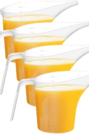 4 Pack Plastic Funnel Pitcher,Measuring Cup with Long Spout,Large Capacity Easy Pour Cup,Perfect for Bakeware Mold,Oils,Watering Plants(1000ml)