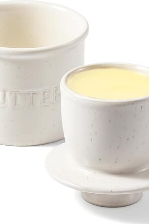 Butter Crock with Lid for Countertop - Ceramic French Butter Dish for Spreadable Soft Butter, Butter Container Holder with a Water Seal, Housewarming Gift, Kitchen and Home Decor, Speckled White