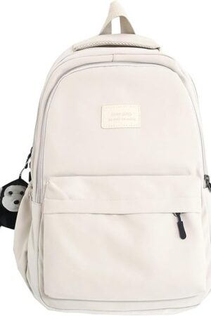 Aesthetic Backpack Cute Backpack for School College Backpack Large Capacity Bookbags for Girls Women Students Casual Travel Daypacks Solid Color(White)