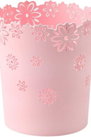 Wastebasket, Hollow Flower Shape Plastic Lidless Wastepaper Baskets Trash Can (Pink, Medium)