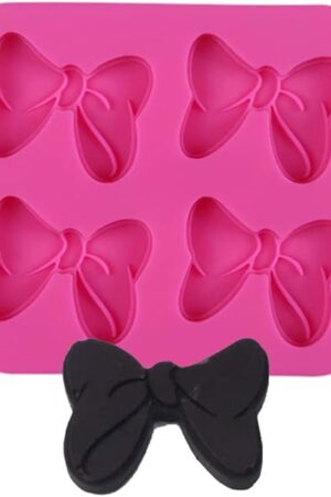 Cestony 4-Hole 1 PC Mouse Bows Cartoon Butterfly Tie for DIY Cake Fondant Baking Cookies Tray 3D Chocolates Hard Candies Desserts Drop Glue Decor Silicone Mold Tool