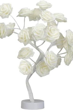 COLORLIFE Rose Lamp White Room Decoration White Flower Night Light Gift for Girlfriend Mom Daughter Aunt Gift for Her Birthday Holiday Party Wedding Room Decoration