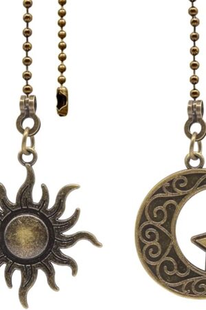 Ceiling Fan Pull Chain Set Decorative Totem Bohemia Pull Chain Pendant Extension 12 Inches Lighting Fan Beaded Ball Fan Pull Chain Extender Ornament with Connector Moon and Sun (Copper)