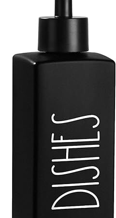 Dish Soap Dispenser, Matte Black Soap Dispenser for Kitchen, Glass Dishes Dispenser with Pump, Farmhouse Liquid Soap Bottle Dispenser, Refillable Soap Bottle for Kitchen Decor, 12.3fl oz
