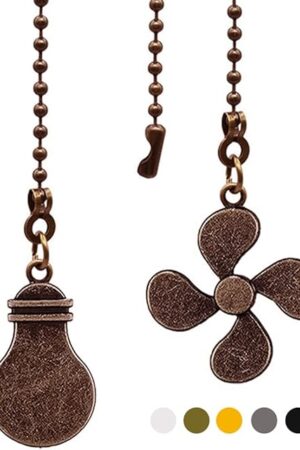 Ceiling Fan Chain Extender Set, 12 Inch Ornaments Extension Chains with Decorative Light Bulb and Fan Cord, Red Bronze