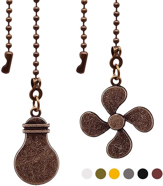 Ceiling Fan Chain Extender Set, 12 Inch Ornaments Extension Chains with Decorative Light Bulb and Fan Cord, Red Bronze