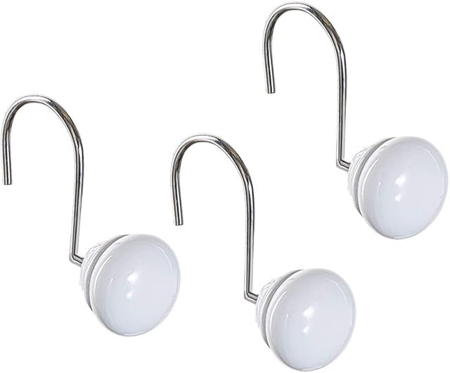 Creative Scents White Shower Curtain Hooks - Set of 12 Shower Curtain Rings for Bathroom Shower Rod - Decorative Shower Hooks for Shower Curtain - White Bathroom Accessories