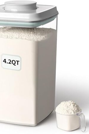 Ankou Airtight Pop Food Storage Container with Lid & 130ml Scoop, 4L/4.2qt BPA-Free Cereal, Rice, Flour, Pasta & Snack Container, Stackable & Durable,Kitchen Pantry Organizer