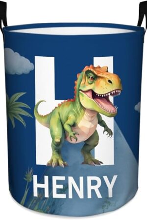 Custom Dinosaur Laundry Basket for Kids Personalized Waterproof Name Laundry Hamper with Handle Christmas Gift for Kids