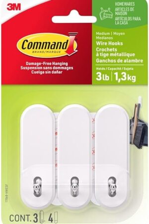 Command Medium Wire Wall Hooks with Adhesive Strips, 3 Hooks