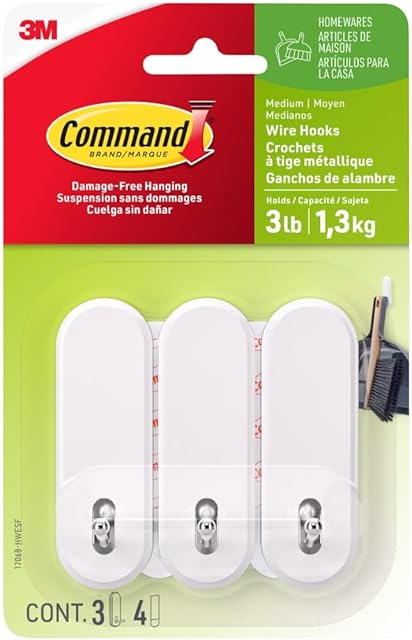 Command Medium Wire Wall Hooks with Adhesive Strips, 3 Hooks