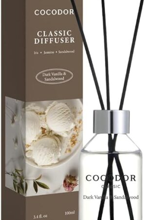 COCODOR Classic Reed Diffuser/Dark Vanilla&Sandalwood/3.4oz(100ml)/1 Pack/Home Fragrance Scent Essential Oil Stick Diffuser for Bedroom Bathroom Home Décor